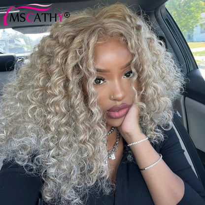 250% Glueless Ash Blonde Colored Kinky Curly Human Hair Wigs For Women 13x4 13x6 Afro Kinky Curly Transparent Lace Frontal Wigs