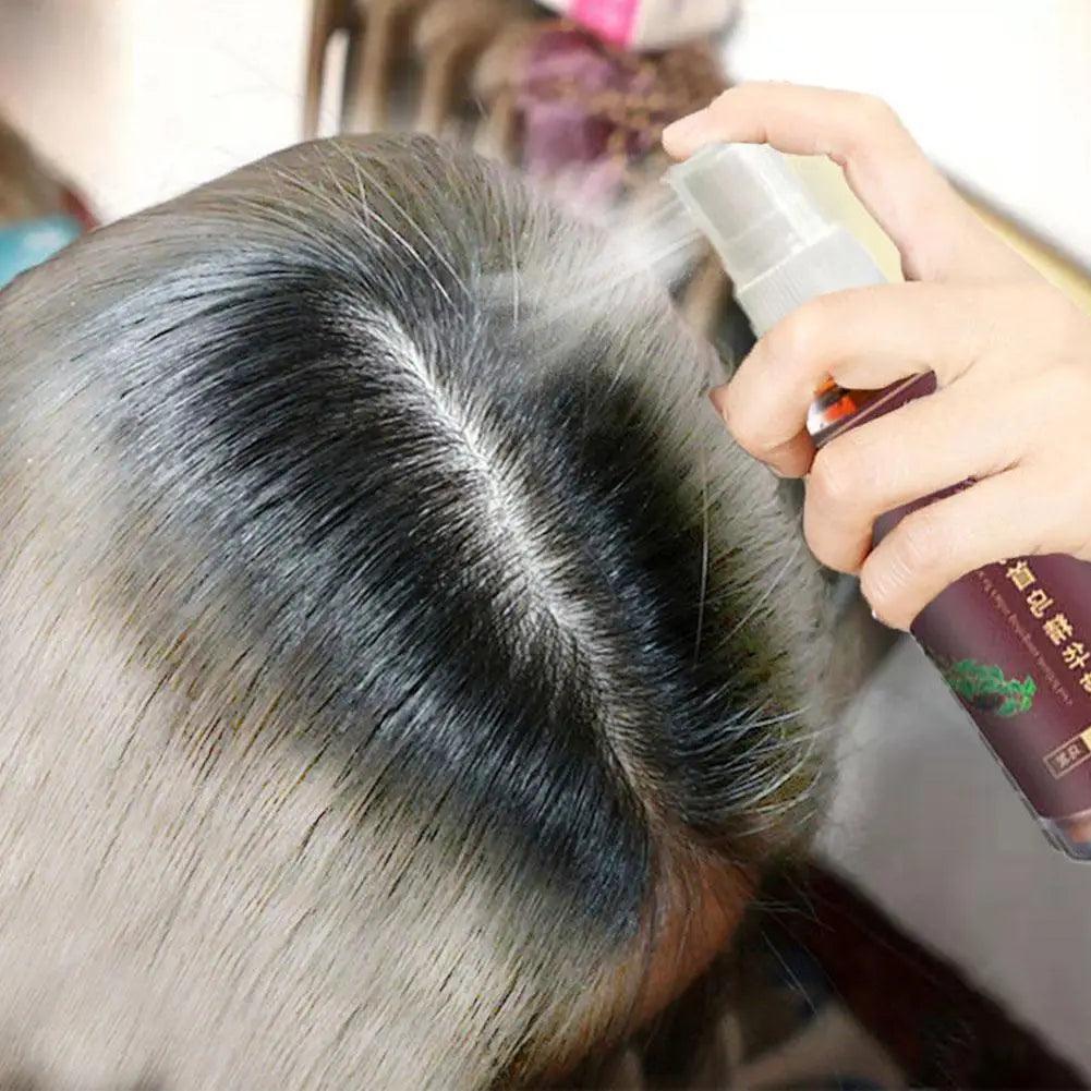 100ml Liquid Herbal Cure White Hair Treatment Spray Moisturizing Essence Shampoo Hair Oils Oil Control Hair Black Y1I8