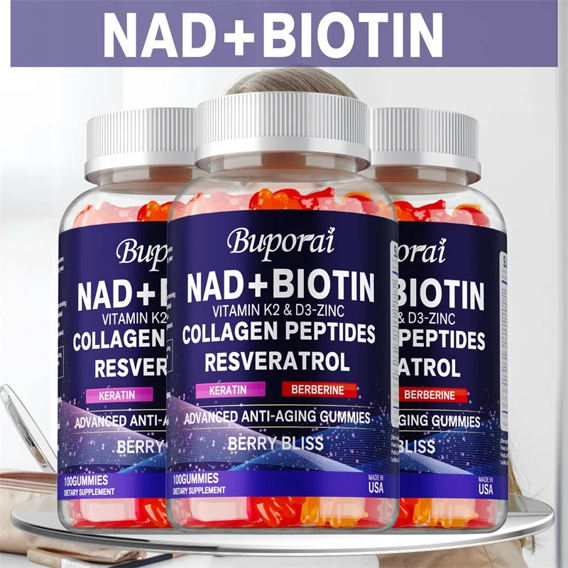 NAD+, Resveratrol, Berberine, & Biotin Anti-Aging Gummies - Detoxifies, Boosts Energy, Promotes Cell and Skin Health