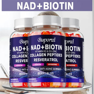 NAD+, Resveratrol, Berberine, & Biotin Anti-Aging Gummies - Detoxifies, Boosts Energy, Promotes Cell and Skin Health