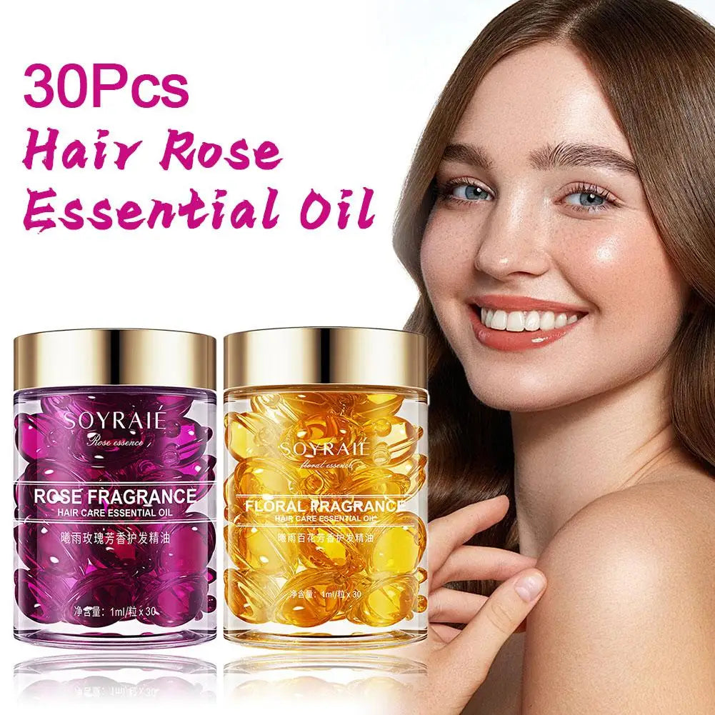 30pcs Hair Care Vitamin Capsules Rose, Lily Extract Hair Treatment Oil Repair Damaged Smooth Hair Care Serum Nourishing Hair Oil