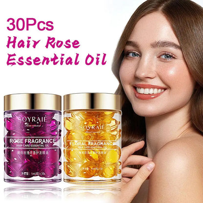 30pcs Hair Care Vitamin Capsules Rose, Lily Extract Hair Treatment Oil Repair Damaged Smooth Hair Care Serum Nourishing Hair Oil
