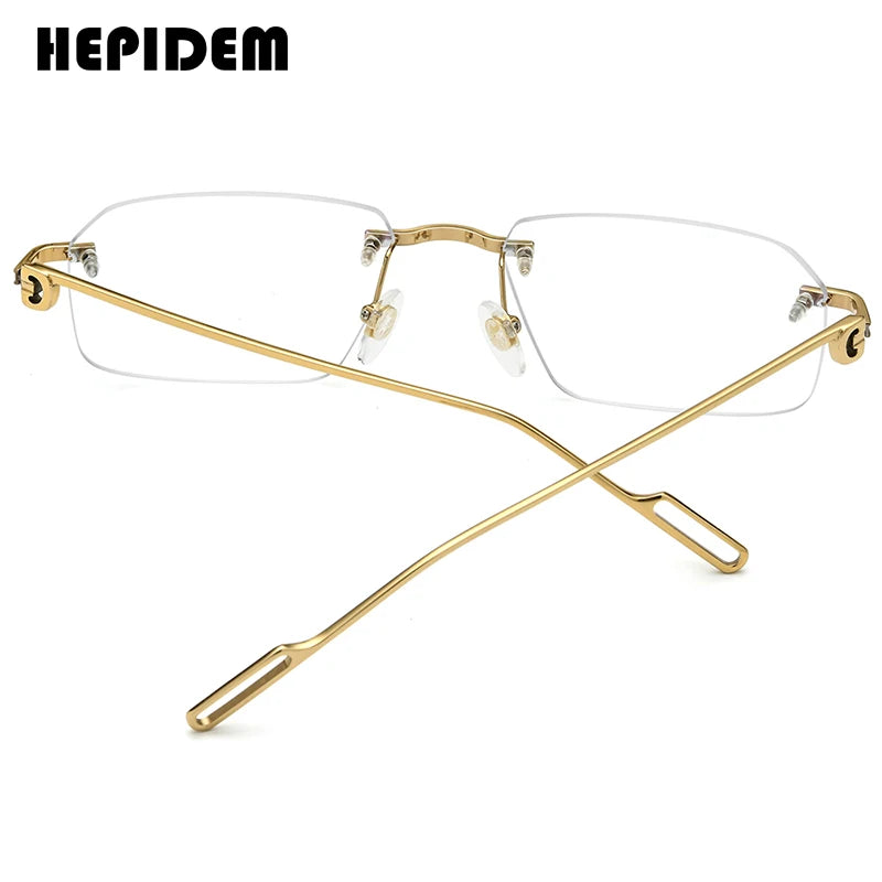 HEPIDEM Alloy Glasses Frame Men Luxury Famous Brand Design Retro Vintage Square Eyeglasses Rimless Spectacles Frameless Eyewear