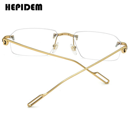 HEPIDEM Alloy Glasses Frame Men Luxury Famous Brand Design Retro Vintage Square Eyeglasses Rimless Spectacles Frameless Eyewear
