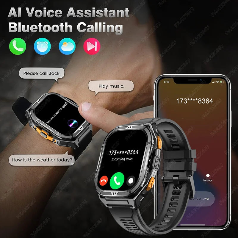 2025 New GPS Smart Watch Men 1.96-inch HD AMOLED Screen Compass Bluetooth Call 5ATM Waterproof Sport Smart Watch for Android iOS