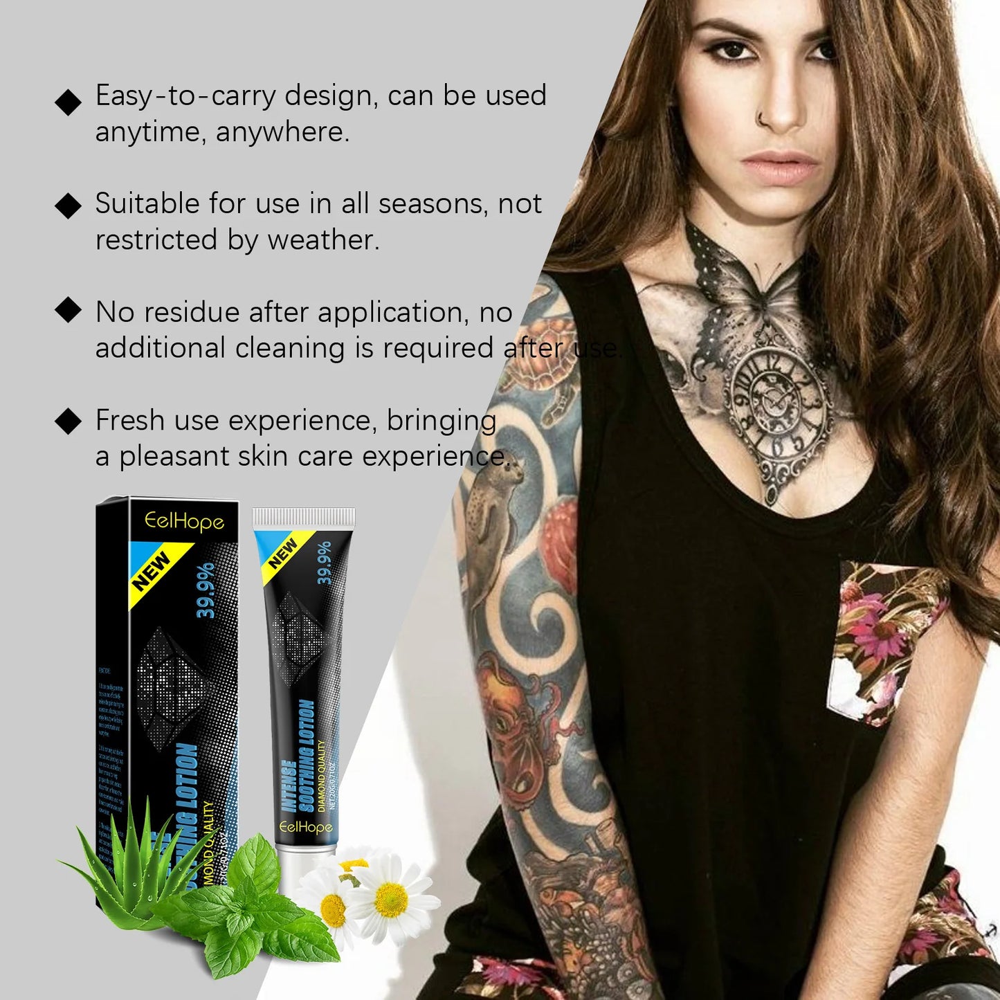 Eelhope Tattoo Cream Aloe Vera After Care Tattoo Smooth Skin Soothing Calm Skin Redness Removal Vitamin E Tattoo Care Cream 20g