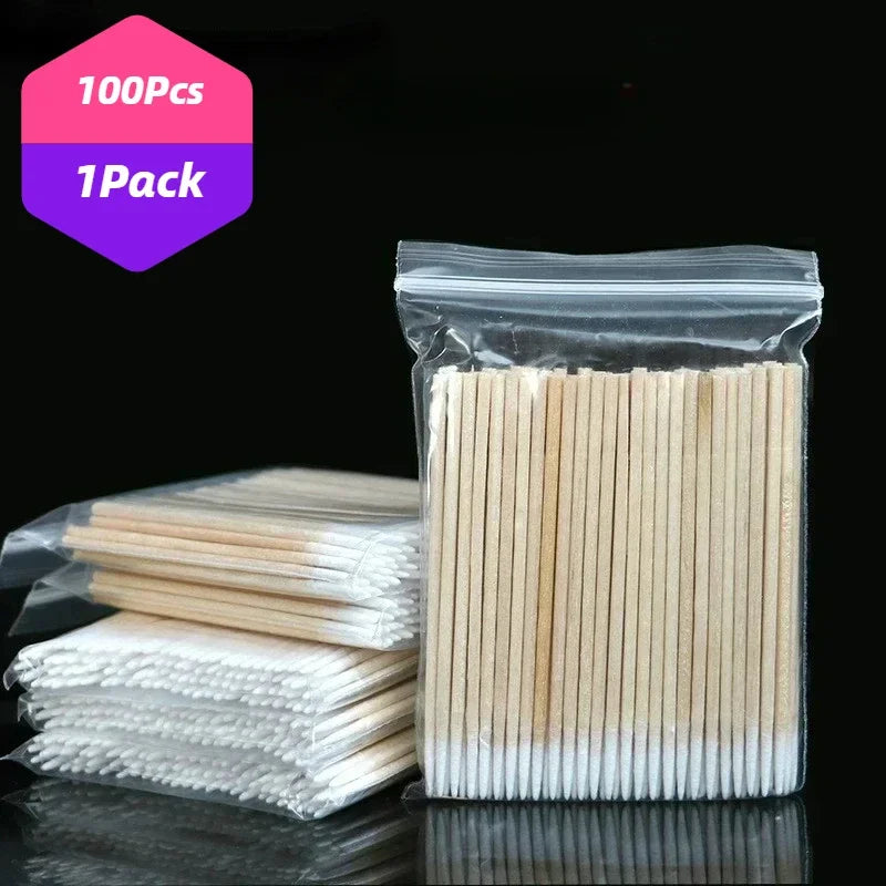 100-500Pcs Nails Wood Cotton Swab Clean Sticks Bud Tip Wooden Cotton Head Manicure Detail Corrector Nail Polish Remover Art Tool
