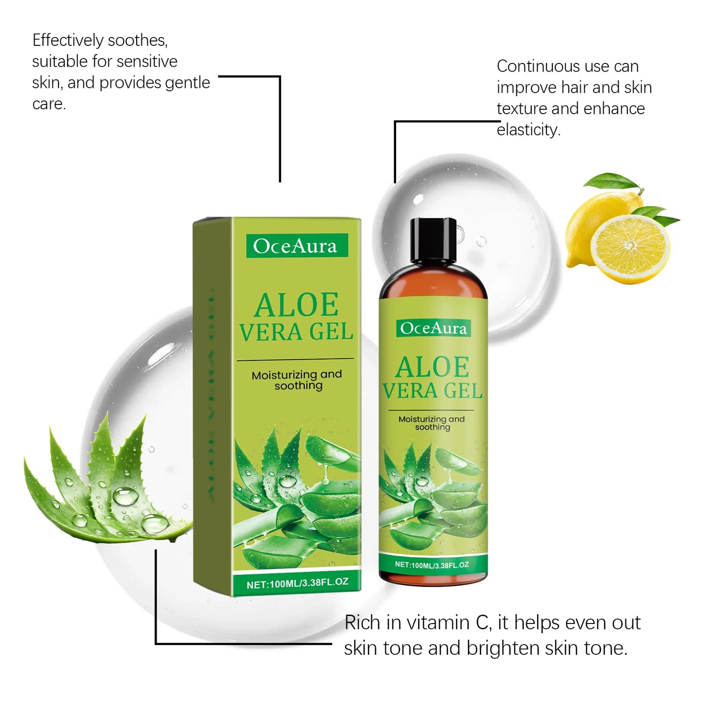 Aloe Vera Gel Nourish Moisturize Smooth Soften Soothe Face Prevent Acne Pimple Redness Cracked Rough Moisturizing Aloe Vera Gel