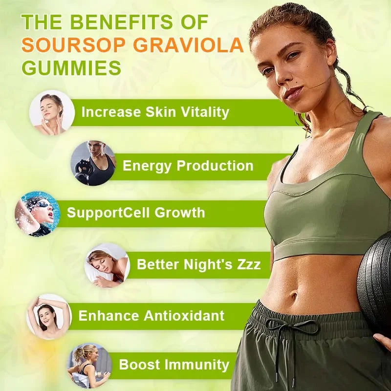 Soursop Graviola Gummies 2000Mg - Contains Vitamin C + Zinc To Aid Digestion, Cell Regeneration, Immune Support and Antioxidant