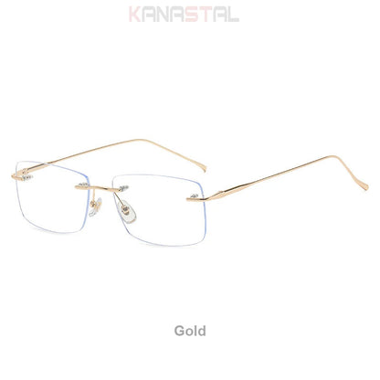 Men Rimless Prescription Glasses Reading Myopia Optical Lenses Eyewear Women Blue Light Blocking Titanium Metal Eyeglasses Frame