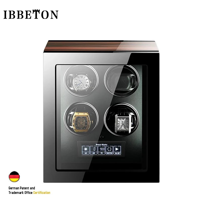 IBBETON High Quality Watch Winder for 2 4 6 9 Slot Automatic Watches with Mabuchi Motor LCD Touch Screen Wooden Watch Safe Box