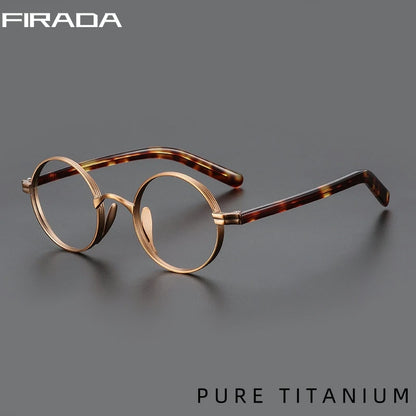 FIRADA New Fashion Small Size Round Glasses Retro Pure Titanium Eyewear Comfortable Eyeglasses Frame For Men And Women ST10881-C