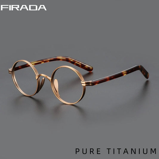 FIRADA New Fashion Small Size Round Glasses Retro Pure Titanium Eyewear Comfortable Eyeglasses Frame For Men And Women ST10881-C