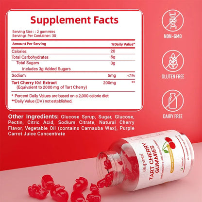 Tart Cherry Gummies - Promote Uric Acid Cleanse, Support Sleep & Joint Health Muscle Repair and Antioxidants