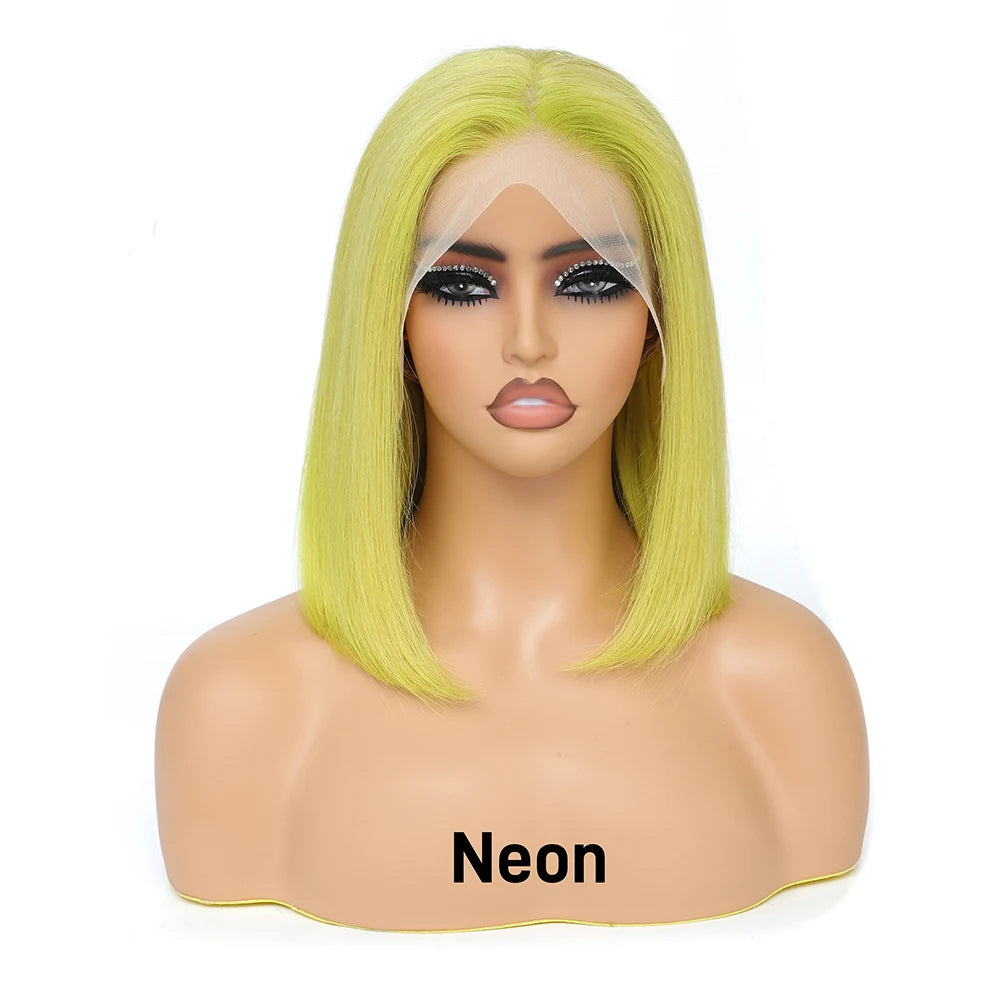 Red Short Bob Wig Human Hair HD Lace Front Wigs Straight 13X4 Blonde 613 Highlight Pink Colored Blunt Cut Lace Frontal Wig 13x6