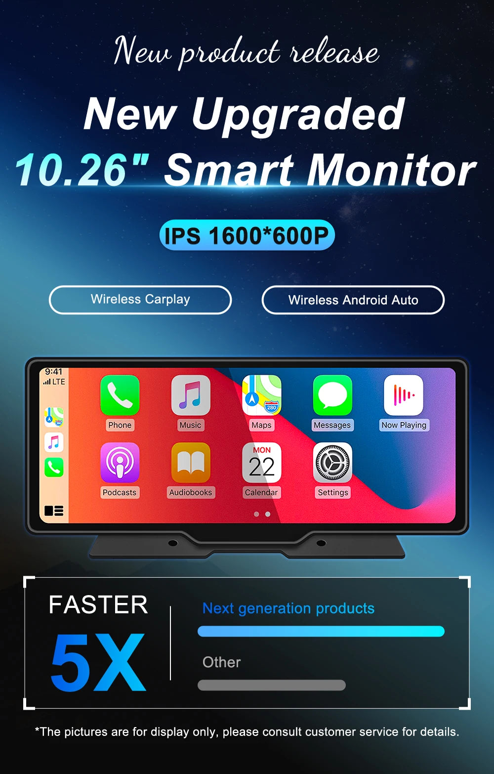 10.26 Inch Car Mirror Radio Multimedia Video Player Universal Wireless Carplay 5G Wifi BT High-performance CPU HDR QLED Screen