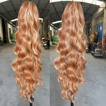 Magicae Ponytail 28Inches Blond 27/ 613 Synthetic Hair Extension 180grams Heat Resistant Ombre Brown Water Body Wave Clip in