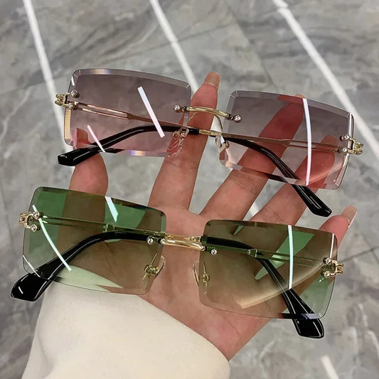 Unisex Small Rimless Sunglasses Man Woman Fashion Gradient Sun Glasses Eyewear Vintage Luxury Brand Designer Traveling Shades