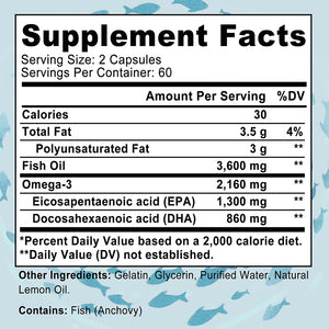 Omega-3 Fish Oil - Rich in DHA & EPA - Support Brain & Nervous System Health, Cardiovascular & Skin Health