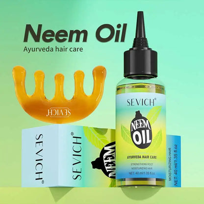 Sevich India Hair Growth Oil And Scalp Massager Comb Tool Set Ayurveda Neem Growth Oil Herbal Anti Hair Loss Treatment Serum
