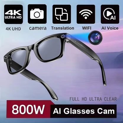 800W pixels Camera AI Smart Music Glasses HD Call Translation Headset Recording Photo Recognition Anti Blue Light UV Sunglasses