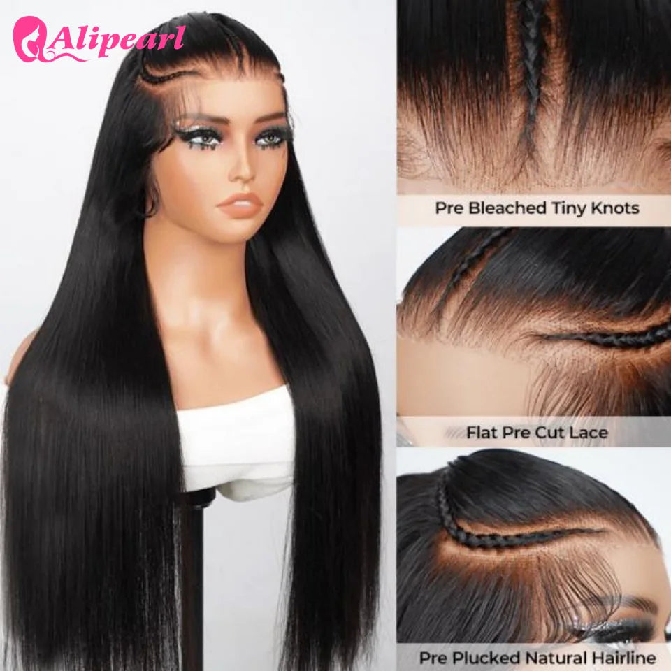 Alipearl Hair 6x8 Lace Closure Water Wave And Straight Wig Pre Cut Lace Glueless Human Hair Pre Plucked Pre Braided Wig