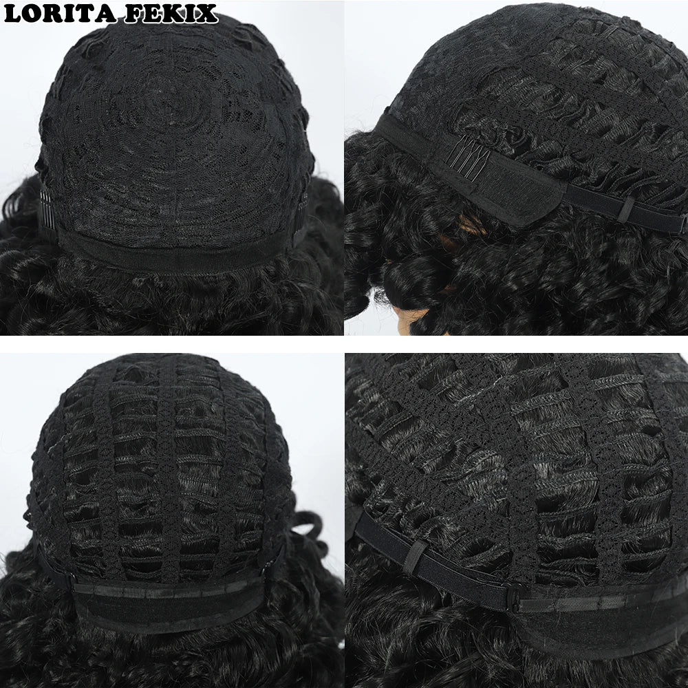 Short Loose Red Curly Wig for Black Women Curly Afro Wig with Bangs Synthetic Fiber Natural Looking Glueless Hair for Daily Wear