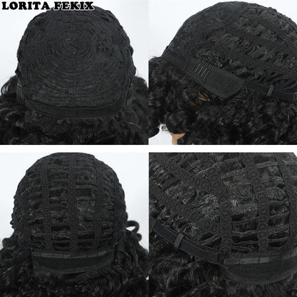 Short Loose Red Curly Wig for Black Women Curly Afro Wig with Bangs Synthetic Fiber Natural Looking Glueless Hair for Daily Wear