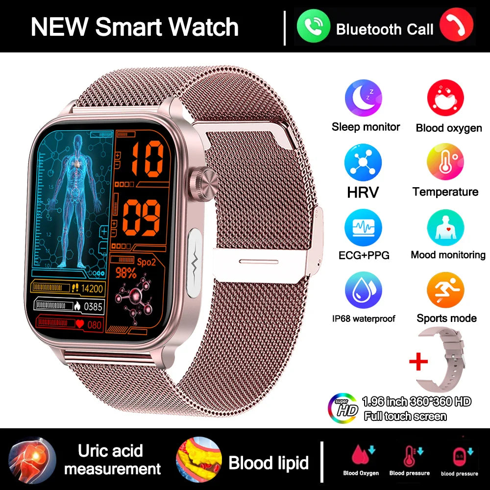 2025 New Smart Watch Diagnosis Blood Lipids Uric Acid Blood Pressure Smartwatch Men ECG+PPG Voice Bluetooth Call Health watch