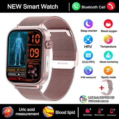 2025 New Smart Watch Diagnosis Blood Lipids Uric Acid Blood Pressure Smartwatch Men ECG+PPG Voice Bluetooth Call Health watch