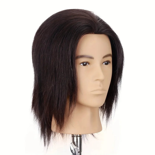 100% Human Hair Mannequin Head Men's 8" Hairdresser Practice Beauty Styling Training Mannequin Head With Clamp Stand (Natural Bl