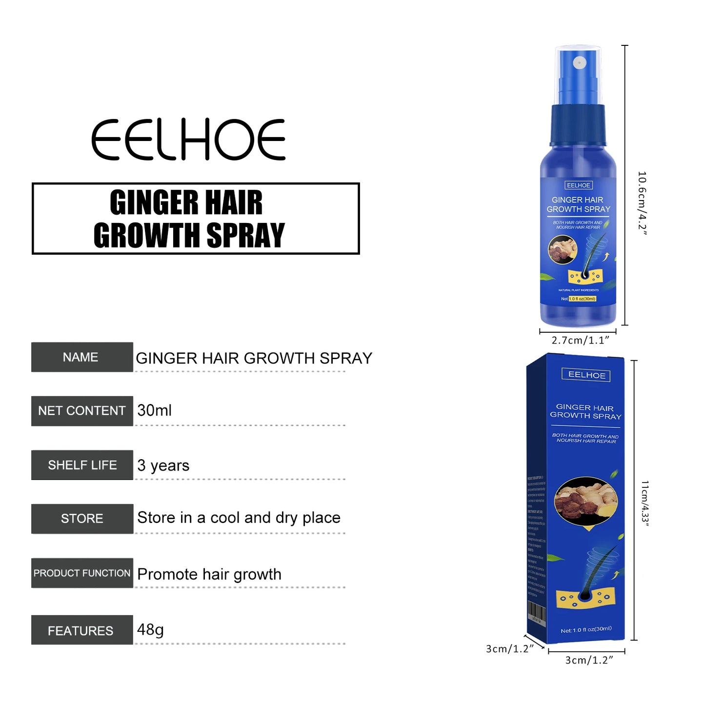 Ginger Hair Growth Serum Spray Essence Prevent Hair Loss Scalp Treatment Improve Alopecia Strengthening Roots Hair Care Fluid