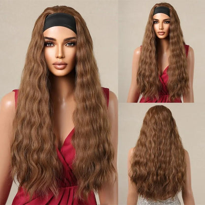 Blonde Synthetic Headband Wigs Long Water Wavy Wig for Women Daily Party Heat Resistant Fiber Natural Looking Realistic Hair