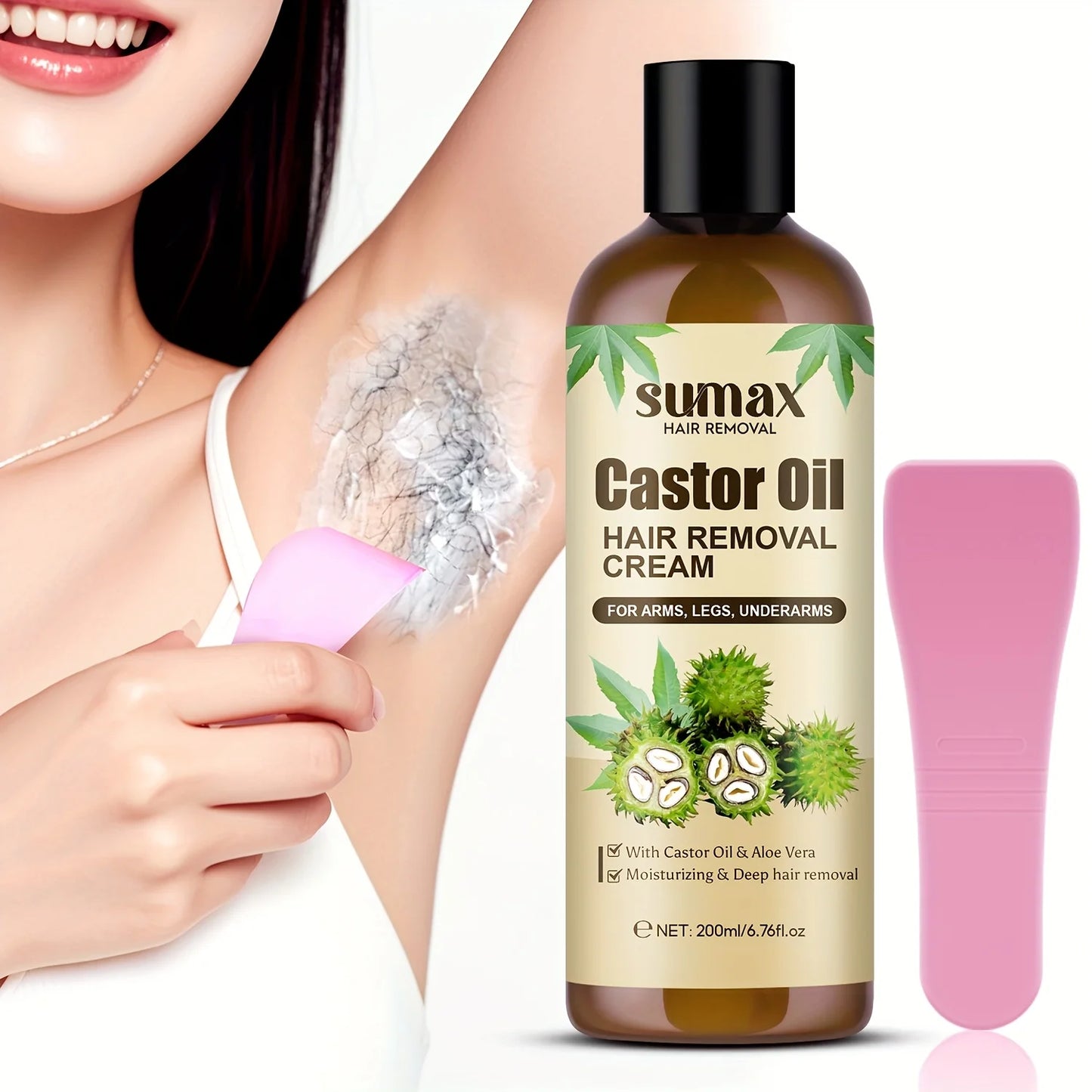 Aloe Vera Women'S Hair Removal Cream with Castor Oil, Moisturizing And Gentle Non-Irritating Skin Smoothness, for Daily Cleaning