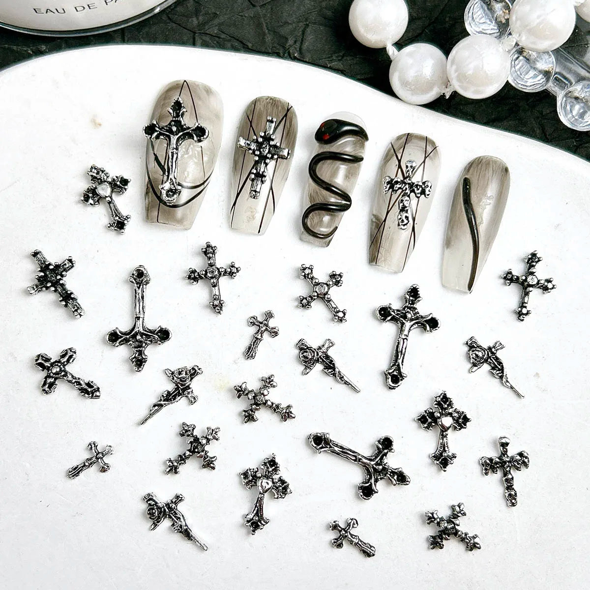 20PCS Multiple Style Classic Cross Alloy Nail Art Decorations 3D Minimalist Creative Cross Cool Style Nail Charms DIY Nail Parts