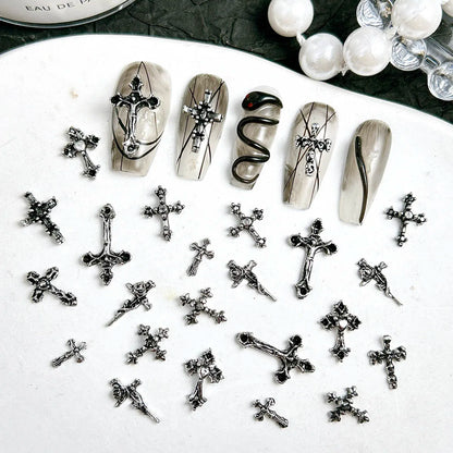 20PCS Multiple Style Classic Cross Alloy Nail Art Decorations 3D Minimalist Creative Cross Cool Style Nail Charms DIY Nail Parts