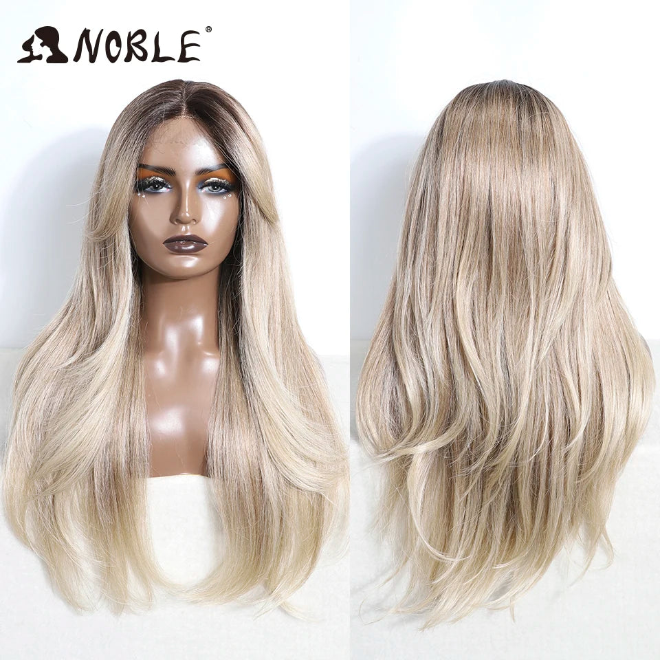 Noble Synthetic Lace Front Wig 26" Straight Ombre lace Cosplay Wig  Lace Part Wig Blonde Wigs For Women Wig synthetic Lace Wig