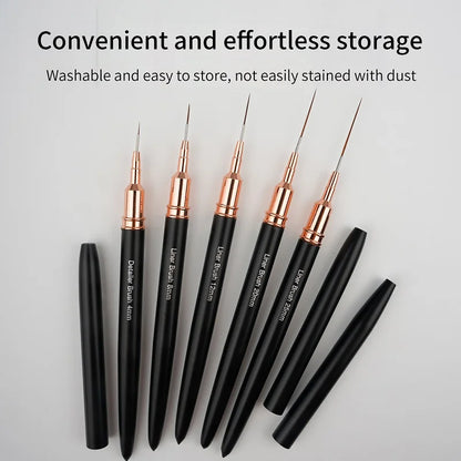 Black Nail Art Liner Brushes 5Sizes Painting Nail Design Pen /8/12/20/25mm Drawing Tool for Long Lines Thin Details Manicure Pen