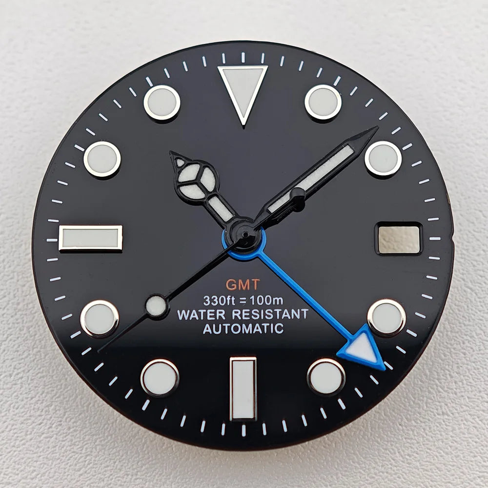 29mm White/Black Sterile Dial Watch GMT Hands Fit NH34Movement Watch parts Custom LOGO Luminous Watch Dial Parts Accessories