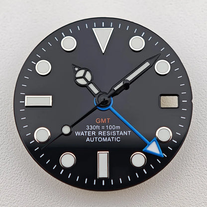 29mm White/Black Sterile Dial Watch GMT Hands Fit NH34Movement Watch parts Custom LOGO Luminous Watch Dial Parts Accessories