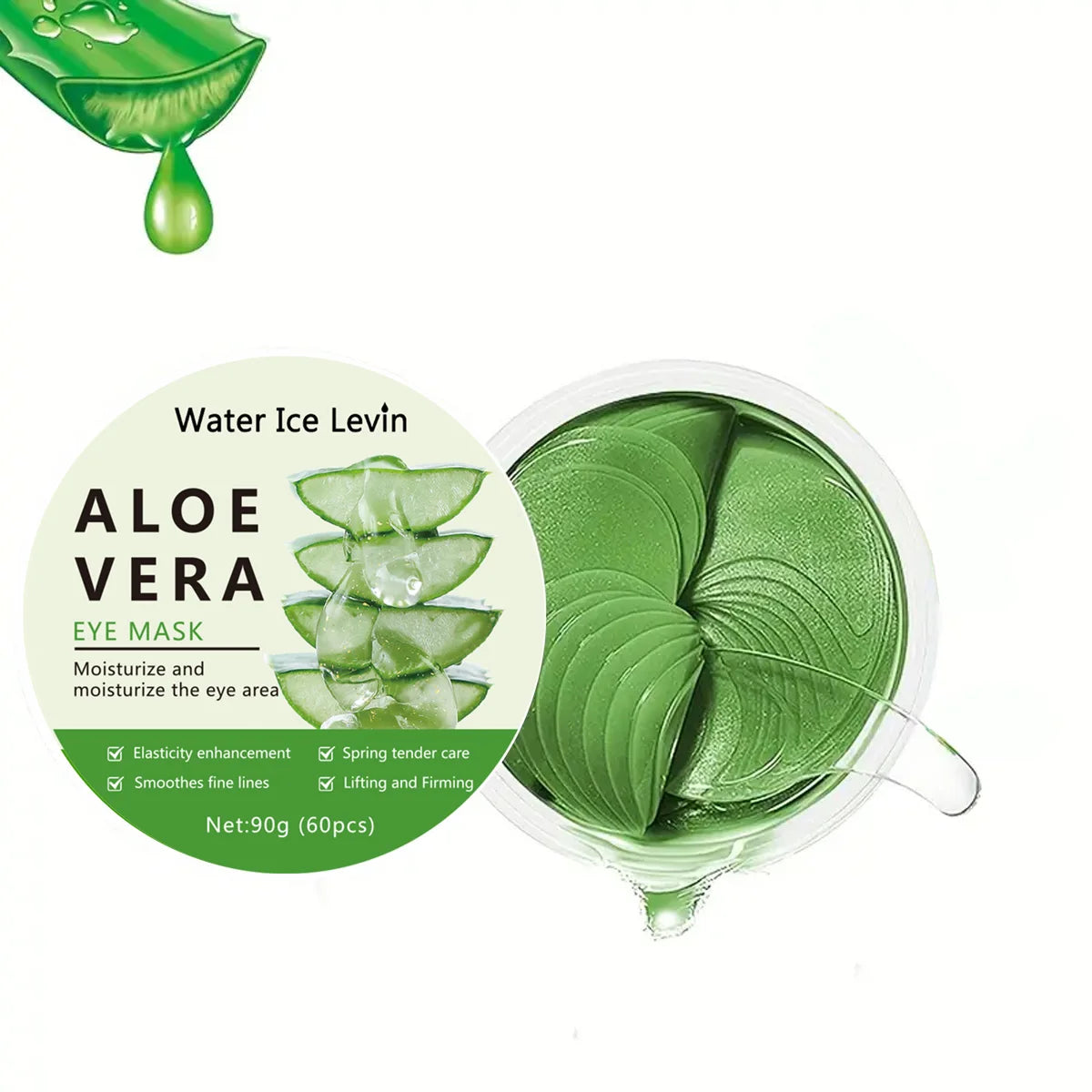 Aloe Vera Collagen Soothing Eye Mask, 60 Pieces - Unisex, Suitable for All Skin Types, Sulfur-Free Acidity, Moisturizing Eye Patch Containing Glycerin