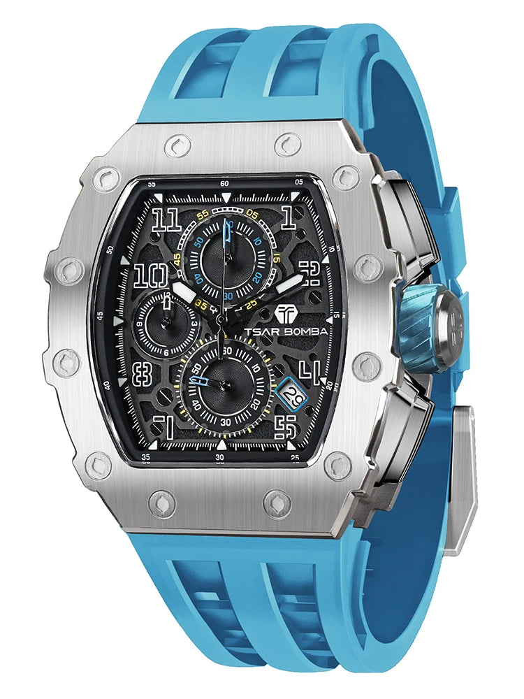 TSAR BOMBA Watch for Men Luxury Brand Tonneau Design Waterproof Clock Stainless Steel Wristwatch Fashion Rectangle Mens Watch