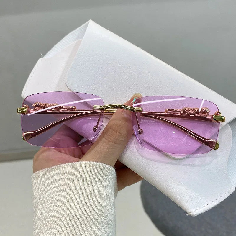 Retro Leopard Head Metal Sunglasses Frameless Sun Glasses Men's And Women's Small Frame Classic Sun Shading Fashion Glasses