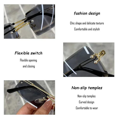 Unisex Small Rimless Sunglasses Man Woman Fashion Gradient Sun Glasses Eyewear Vintage Luxury Brand Designer Traveling Shades