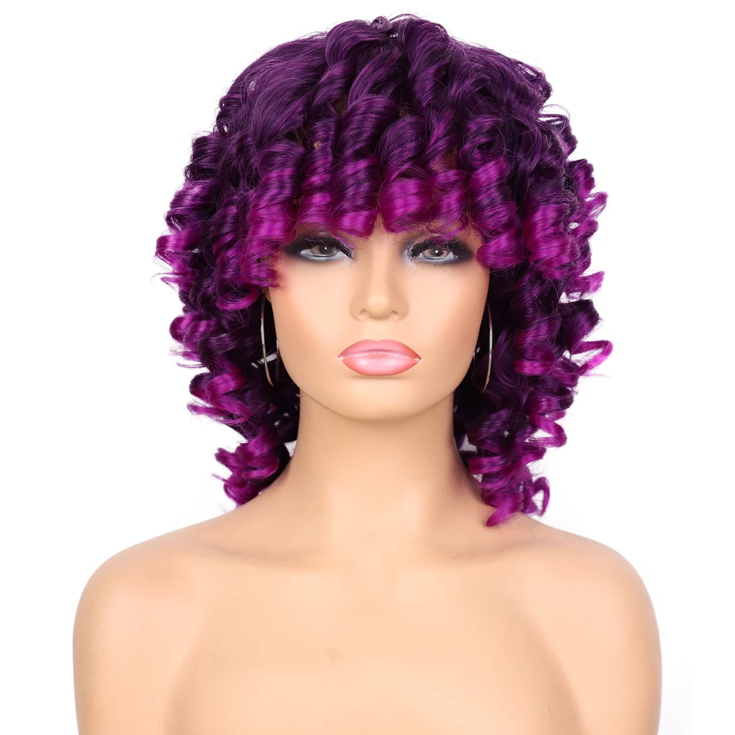 Synthetic Short Loose Curly Wigs Afro Wig Half Short Wigs for Black Women Weave Curly Wigs with Bangs Curly Hair Wig