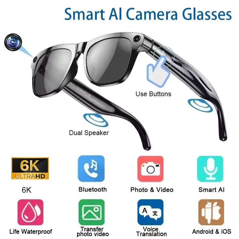 Xiaomi 6K HD AI Smart Glasses Chat 260Mah Battery Voice Assistant Control GPT 100MP Camera Bluetooth Call  Smart Glasses 2025