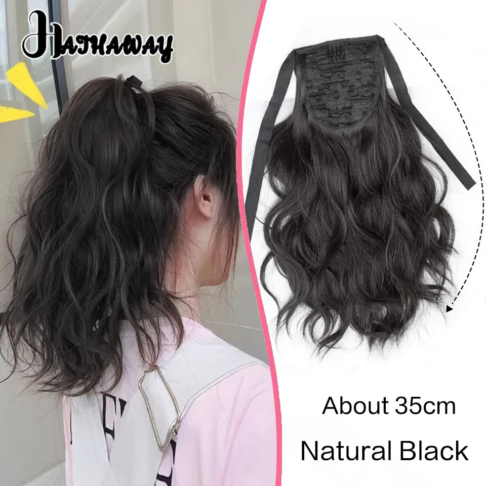 14 Inch Wavy Long Curly Hair Strap-type Pear Flower Curly Wig Ponytail Female Synthetic Fluffy Natural Shopping Commuting Wear