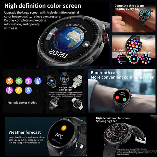 2025 New Watch4 Pro Men Smart Watch 360*360 AMOLED Screen Heart Rate Bluetooth Call IP67 Waterproof Men's Smartwatch For Android