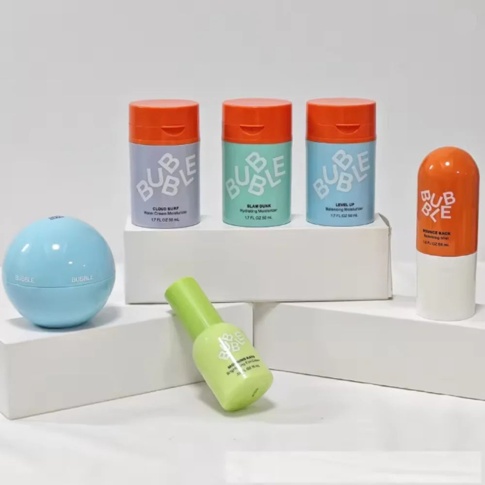 Bubble Skincare Advanced Balancing Face Cream Eye Cream Vitamin E Aloe Vera Gel Niacinamide to improve skin texture and radiance