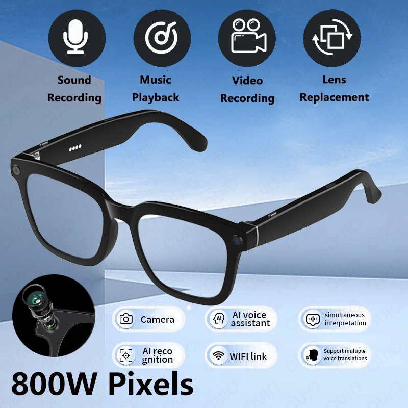 2025 New 800W Pixels Camera AI smart glasses 32GB Memory 1200P Video Shoot Wireless Transmission AI Translation Smart Sunglasses